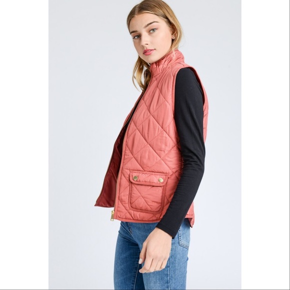 LAST ONE! Quilted Padded Vest With Pockets-SALMON - Picture 3 of 4